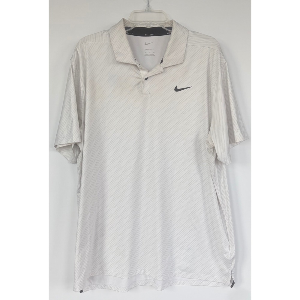 Nike Golf Dri-FIT Polo Shirt Men XL White Grey Streak Pattern Performance Resort